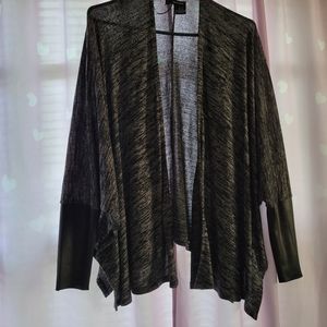 DKNY JEANS Open Front Faux Leather Sleeve Cardigan